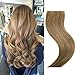Clip in Human Hair Extensions Golden Brown 15 inches 70g Clip on for Fine Hair Full Head 7 Hair Piece Silky Straight Long Weft Remy Hair for Women