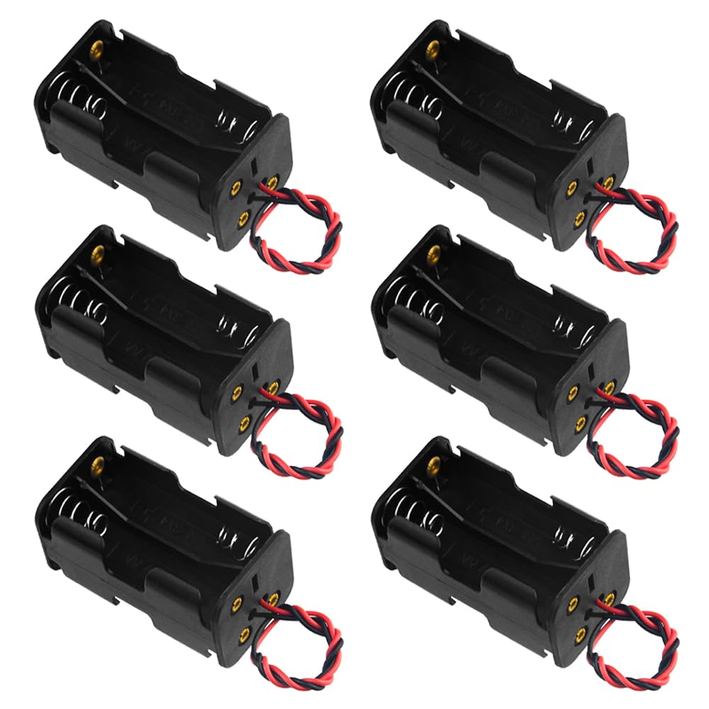 WMYCONGCONG 6 PCS 4 x 1.5V AA Battery Holder Case Box with Black Red Wire Leads