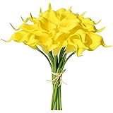 Mandy's 20pcs Artificial Pure Yellow Calla Lily Silk Flowers 13.5" for Home Kitchen & Wedding Decorations