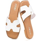 FITORY Women's Slide Sandals, Flat Fashion Square Open Toe with Cushion Slippers for Summer Beach Size 6-11