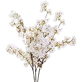 Sunm Boutique Silk Cherry Blossom Branches, Artificial Cherry Blossom Tree Stems Faux Cherry Flowers Vase Arrangements for Wedding Home Decor, Set of 3
