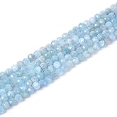 Natural Aquamarine 4mm Faceted Round Beads Loose Beads 16 Inch for Jewelry Making Beads