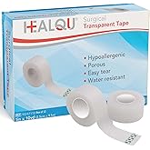 HEALQU Surgical Transparent Tape for Wound Care, Tubing, First Aid Supplies - 1" x 10yd Box of 12 Breathable, See Through, Mi