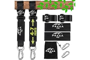 Peaka Pro Tree Swing Hanging Straps (Set of 2) – Adjustable 4FT to 7FT Extra-Long Hammock Straps Heavy-Duty Holds 4000+ LBS | Waterproof, Safety Lock Carabiners & Finger Pinch-Safe Cover