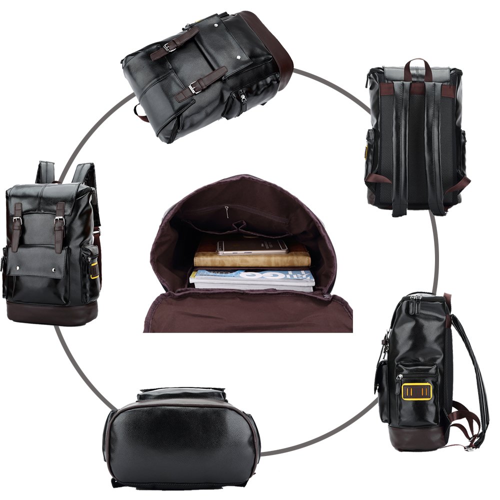 Zaino Spalla Pelle SINOKAL Zaino Porta PC Donne Uomo Impermeabile Zaino Scuola Borsa a tracolla Zaino per il Daypack sportivo da viaggio Nero