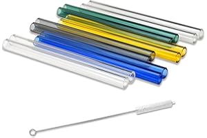 5 Colors 6 Inches Borosilicate Glass Tubes, Gtysmox 12 Pcs 10mm Diameter 1.5mm Thickness Glass Tubing with 1 Cleaning Brush for DIY Making Glass Crafts(Transparent Yellow Green Blue Gray)