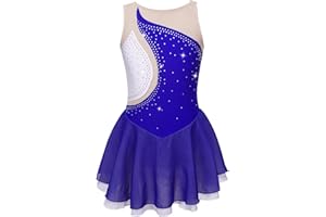 Moggemol Kids Girls Sleeveless Figure Ice Skating Dress Leotard Mesh Splice Roller Skating Dance Performance Costume