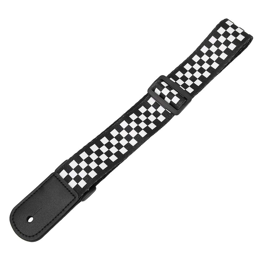 Adjustable Ukulele Strap, Comfortable Guitar Strap, Durable 4-String Strap, Fashionable Black and White Squares Pattern, Accessories and Bags for Musicians, Guitarists, Ukulele Players