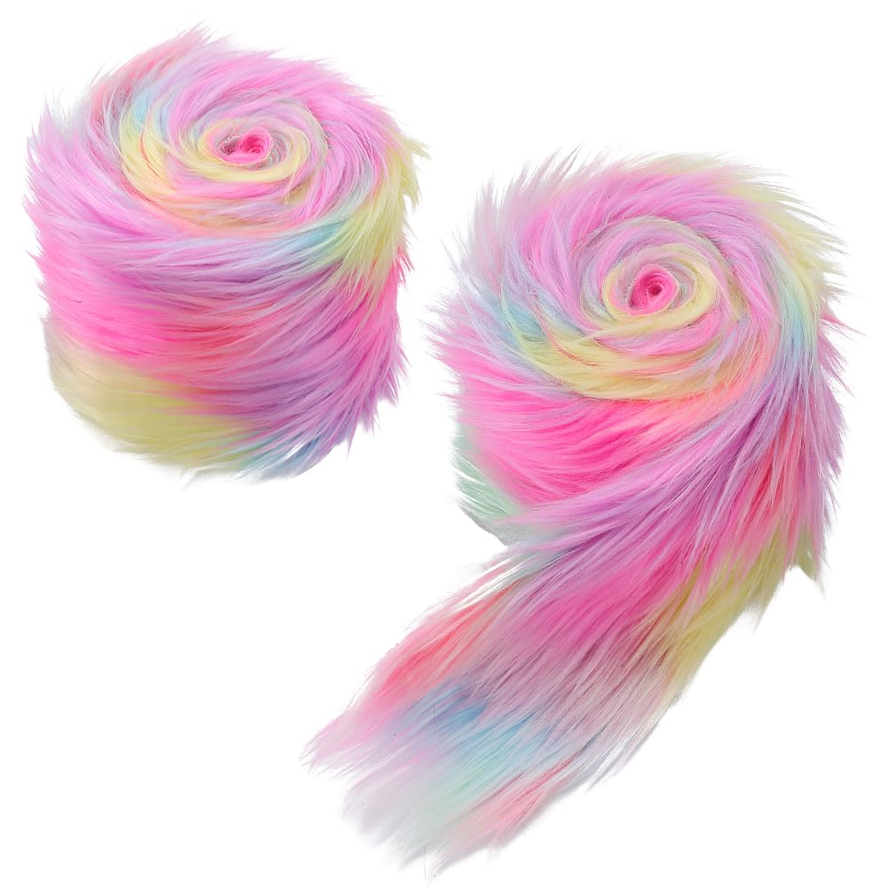 GORGECRAFT 2PCS 150x10-18cm Colorful Faux Fox Fur Fabric Christmas Shaggy Synthetic Plush Patch Fluffy Fuzzy Fur Scrap Trim Ribbon Sewing Fur Cuts for Crafting Halloween Santa Claus Gnomes Beard Hair