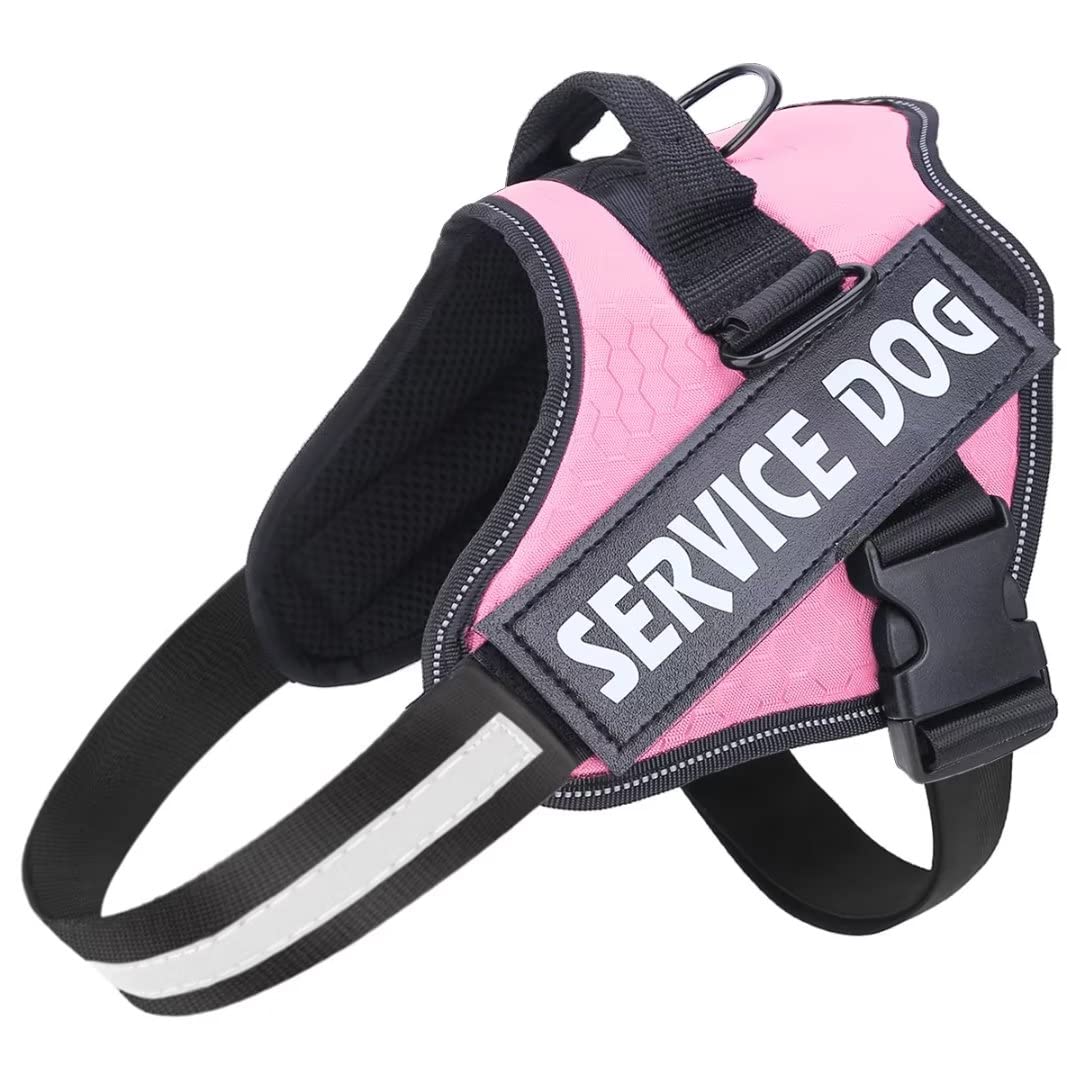 Belababy Soft No Pull Dog Harness Medium, Adjustable Assistance Service Dog Vest with Safety Buckle, Reflective Breathable Outdoor Training Dog Harness（Pink）