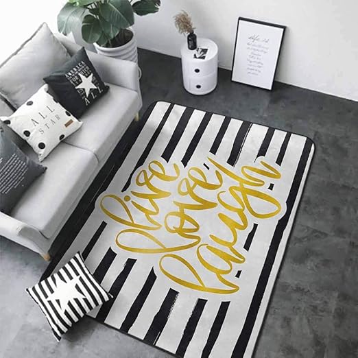 Amazon Com Floor Mats Modern Kitchen Rug Live Laugh Love Romantic Design With Hand Drawn Stripes And Calligraphic Text Black White Earth Yellow 36 X 60 Bath Rugs For Bathroom Non Slip Kitchen