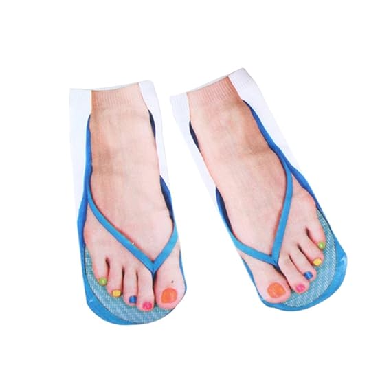 Reefa Womens Ankle Socken, 3D Flip Flops Muster Gedruckt Low Cut No Show Baumwollsocken