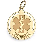 PicturesOnGold.com 14K Gold Round Medical Diabetic Charm - 3/4 Inch X 3/4 Inch