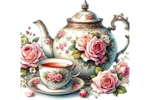 JFYHAB Tea Diamond Painting Kits-Teapot Diamond Painting Kits for Adults,5D DIY Full Drill Flower Rose Diamond Art for Home Wall Decor 12x12inch