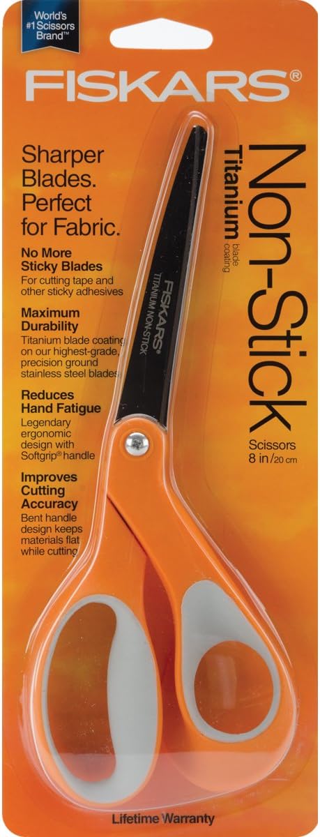 Wholesale CASE of 10 - Fiskars Premier 8" NS Titanium Scissors-Scissors, Bent Handle, Softgrip/Non-Strick TIN, 8"L, OE/GY