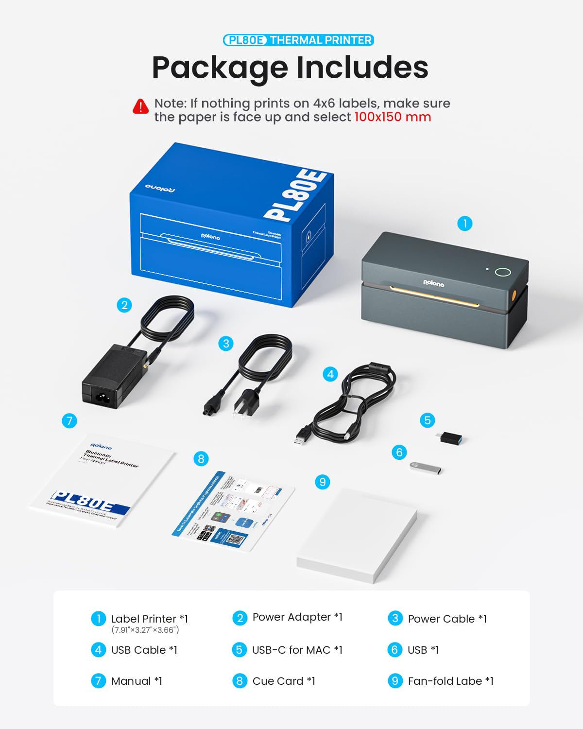 POLONO Bluetooth Thermal Shipping Label Printer, Wireless 4x6 Shipping Label Printer for Small Business, Support iOS, Android, Windows, Mac. Compatible with Amazon, Ebay, Shopify, Etsy, USPS (Grey)