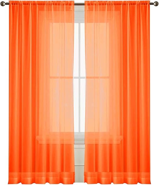 Amazon Com Passenger Pigeon Orange Sheer Curtains Rod Pocket