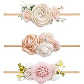 cherrboll 3pcs Baby Girl Flower Headbands, Super Soft & Stretchy Nylon Floral Hairbands for Newborn Toddler