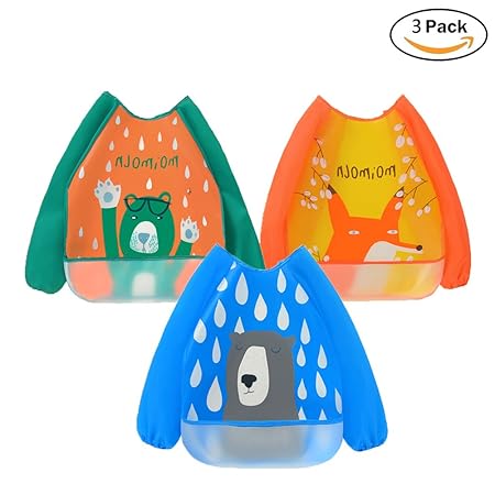 3 Pack Baby lätzchen mit Ärmeln Wasserdicht Baby Fütterung Lätzchen mit langen Ärmeln Waschbare Baby Schürze für 6-36 Monate 