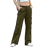 Lepunuo Womens Cargo Pants High Waisted Casual Pants Baggy Stretchy Wide Leg Y2k Streetwear with 8 Pockets