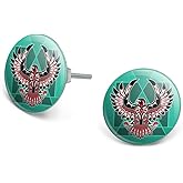 Black Hawk Native American Design Style Novelty Silver Plated Stud Earrings