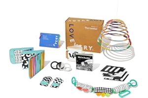 Lovevery, The Looker Play Kit with Bonus Book We're Awake, Newborn Sensory Toys & High-Contrast Visual Cards for Brain Develo
