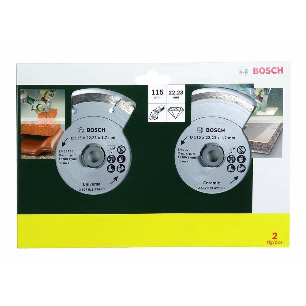Bosch 2 x 115mm Diamond Discs (1 x Tile, 1 x Construction Material)