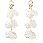 Solighter White Flower Petals Stud Earrings for Women Cute Floral Shell Drop Dangle Earrings Summer Bridal Jewelry Accessory