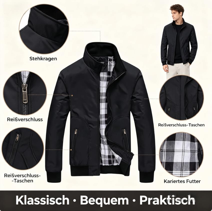 Übergangsjacke Herren Leicht Bomberjacke Sportlich Elegant Softshell Jacke Übergang Blouson Sommer Business Sportjacke Mit Reißverschlusstasche Dünne Sommerjacke Herren-Jacken Für Frühling Herbst XXL 3