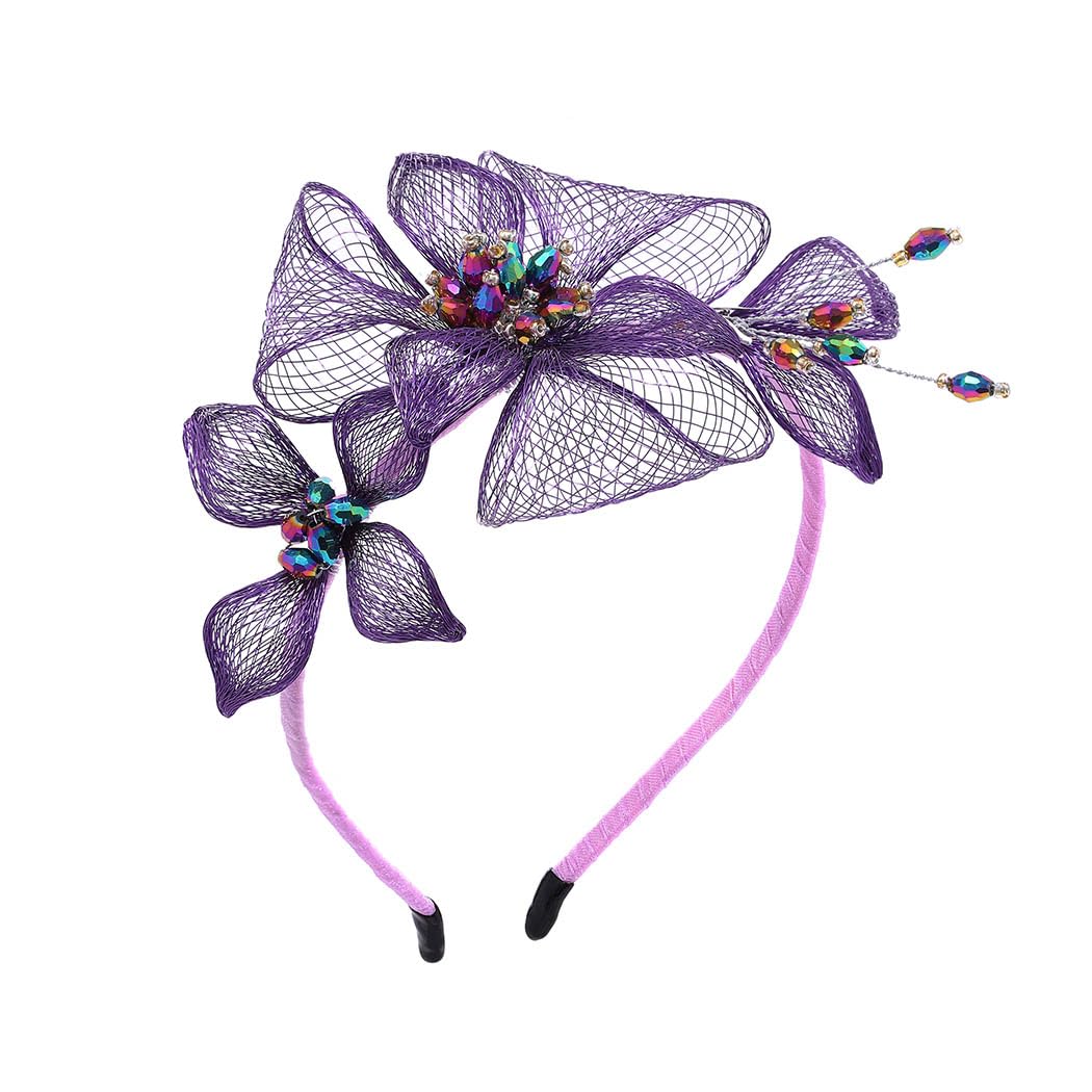 IYOU Women Copper Wire Headbands Purple Flower Hair Bands Handmade Vintage Prom Bridal Wedding Hair Accessories for Bride Bridesmadi Guest