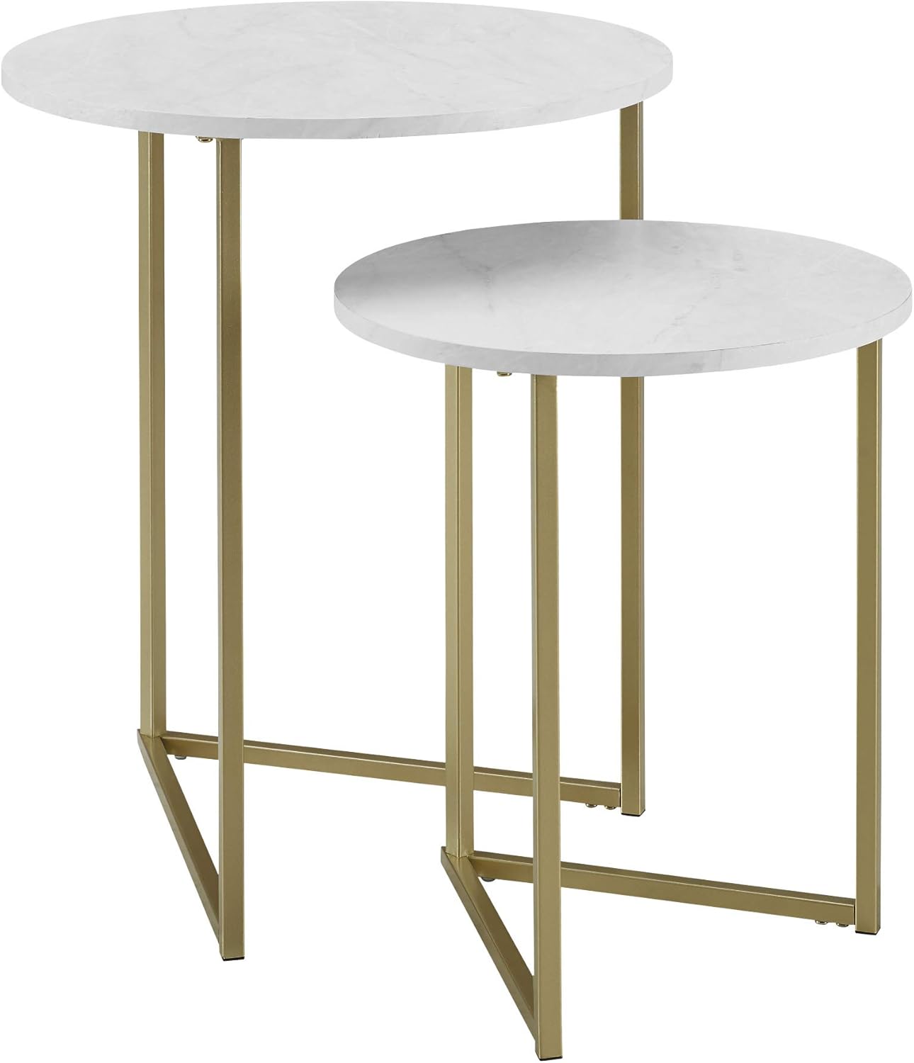 Walker Edison Furniture Company Modern Round Metal Base Nesting Set Side Accent Living Room Storage Small End Table, Set of 2, White Marble/Gold: Furniture & Decor