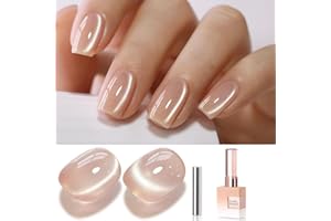 Double Rhythm 0.5 Oz Cat Eye Gel Polish with Magnet Same Color Same Bottle Holographic Glitter Shimmer Translucent Color Salon 15 ML Magnetic Nail Art ((Nude-MC1167)