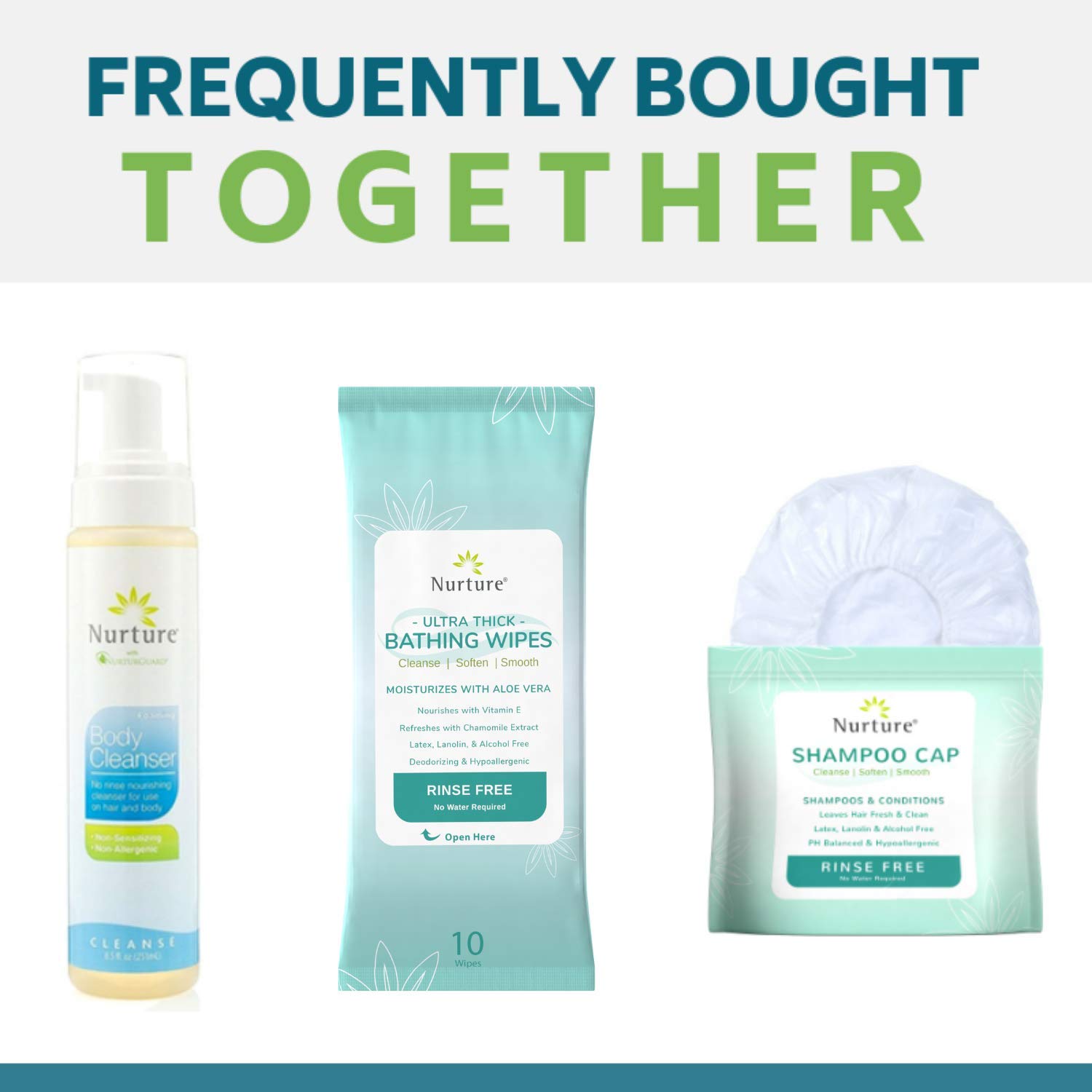 No Rinse Body Wash by Nurture | Full Body Cleansing Foam That Also Moisturizes, and Protects Skin - Non Allergenic - Non sensitizing - Rinse Free Wipe Away Cleanser - 3 Bottles : Beauty