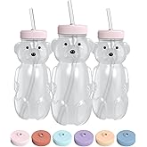 The 730 Project Honey Bear Straw Cup for Babies, 8-oz Honey Bear Cup with Lid, 3-Pack Therapy Learning Honeybear Straw, Baby Bottle Set, Cherry Blossom PINK
