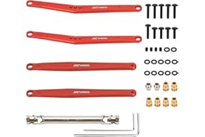 RCAWD Alloy 35mm Extended Upper/Lower Linkage&70mm+ Cvd Center Drive Shaft for FMS Fcx24 1-24 Crawlers(Red)