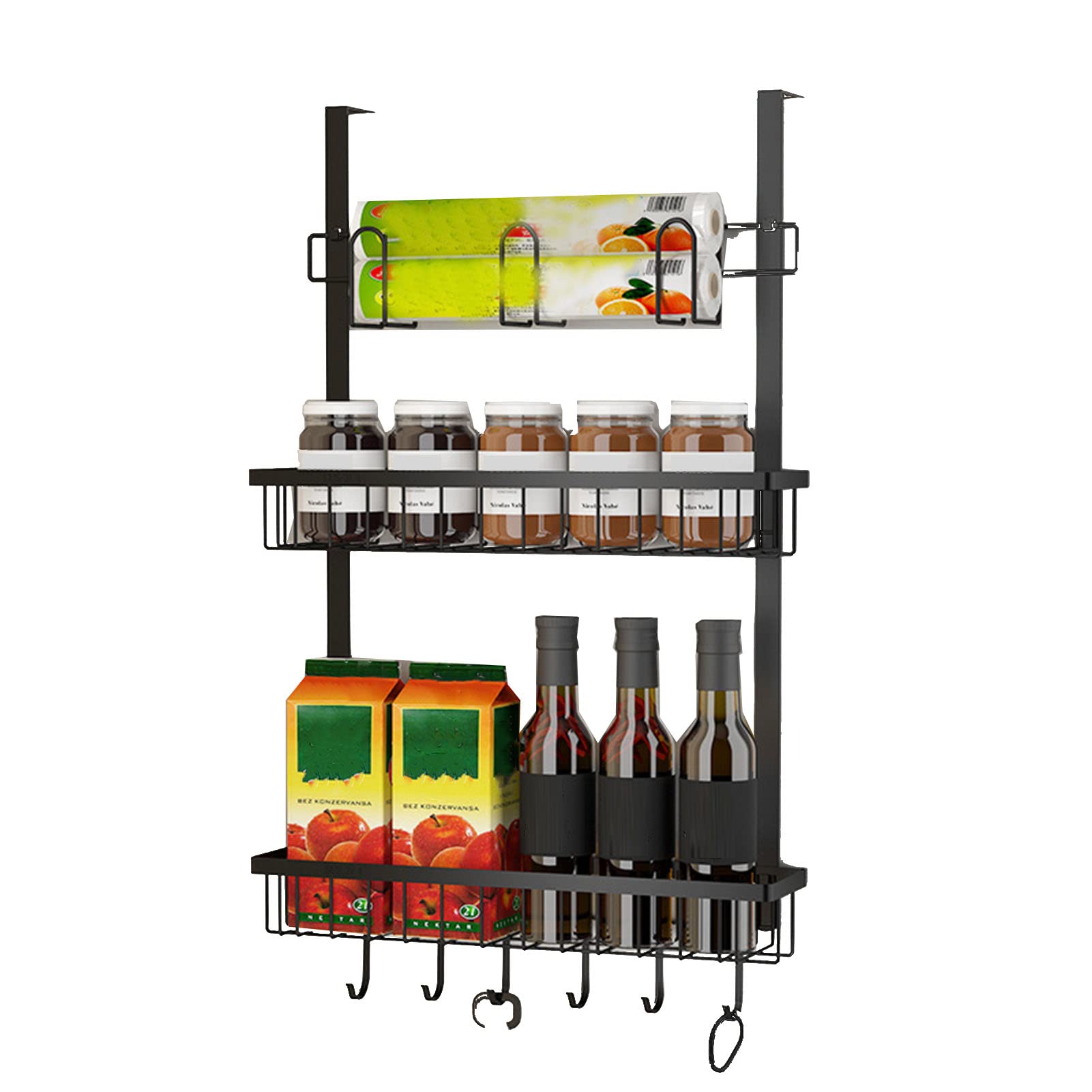mumisuto Refrigerator Spice Rack Organiser Wall Mounted, 3 Tier Hanging Spice Shelf with Hooks, Stainless Steel Side of Fridge Storage Rack Kitchen Pantry Shelf Nail Free for Spices, Condiments, Jars