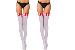 Bylion Oktoberfest Women Thigh High Stockings - 2 Pairs Bow Thigh High Socks Over the Knee Silk Socks for Cosplay, Dress Up, Halloween & Daily Dress