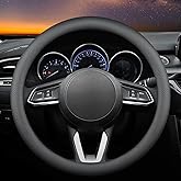 Carodi Leather car Steering Wheel Cover, Ultra-Thin, Comfortable, Non-Slip, Breathable, Universal 15 inches (Black)