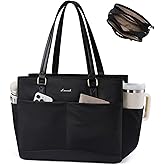 LOVEVOOK Laptop Tote Bag for Women with 3 Separate Pocket Work Bag with Large Cup Holder Computer Briefcase for Teacher Nurse
