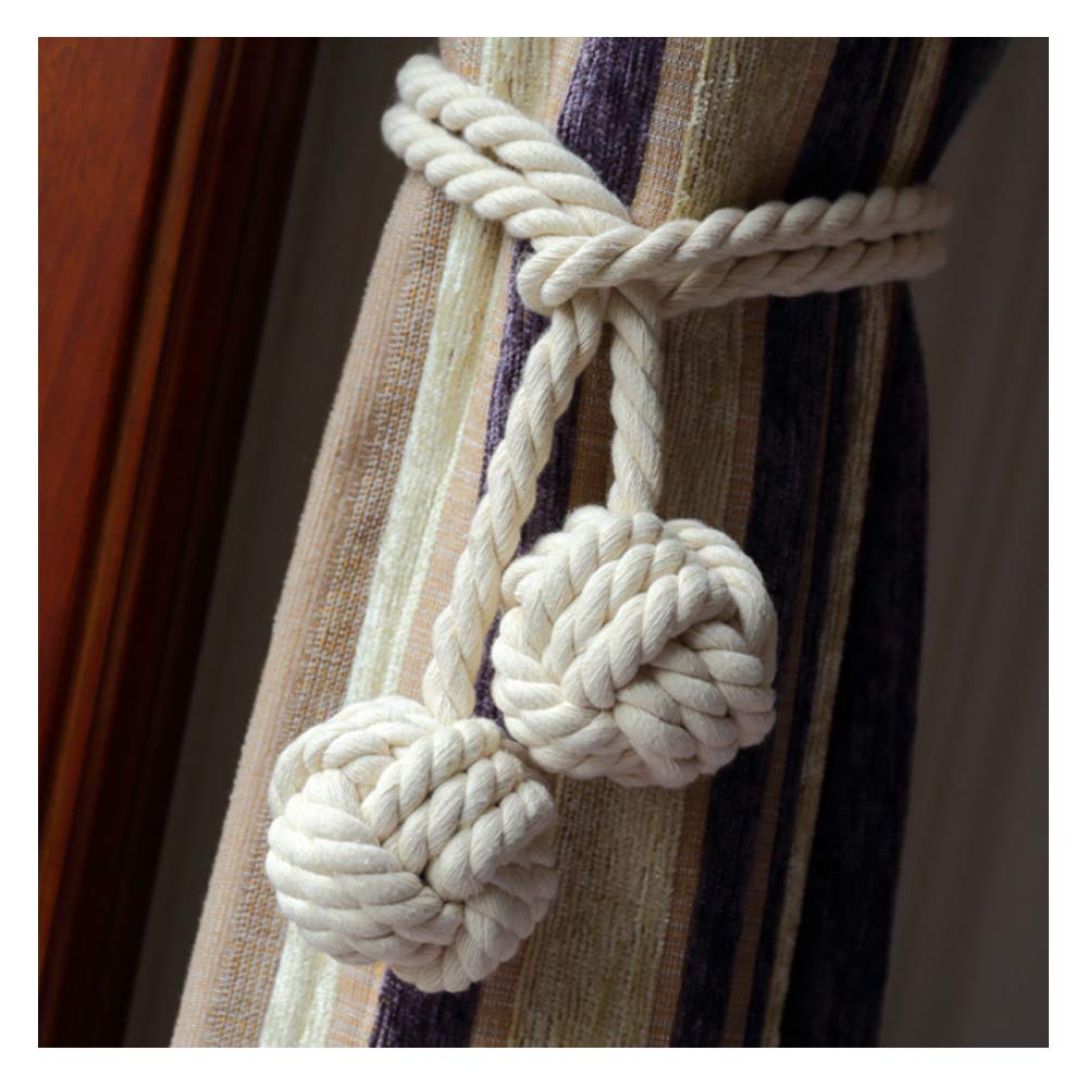 Tassel Curtain Tie Backs, One Pair Of Handmade Tied Back Curtain Clip Tassel Cotton Rope Tie Ball Back Curtain Accessories (Beige)