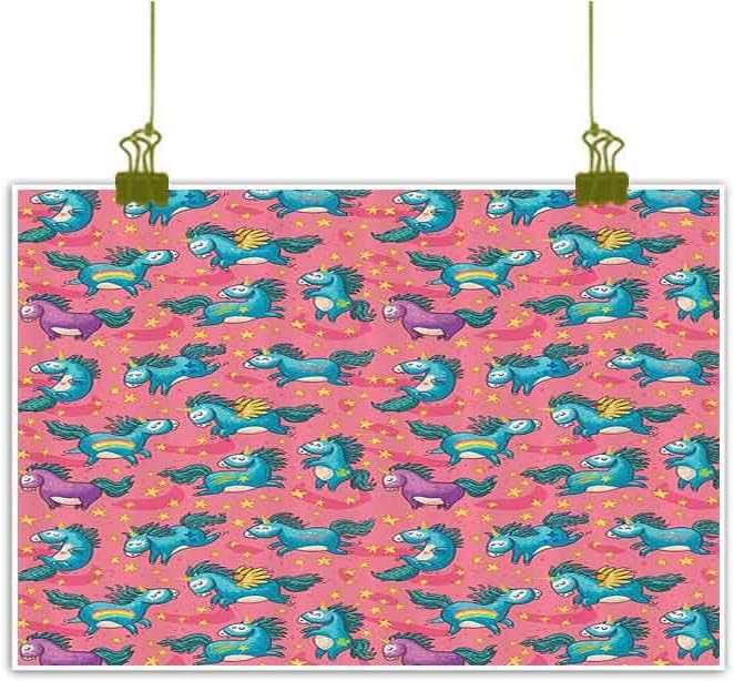 Sumilace Art Prints Framed Fine Art Wall Poster, Mythical Flying Unicorns with Wings Rainbows and Stars Pattern Nursery Themed Girls Room Art Canvas - 20" x 27" Multi
