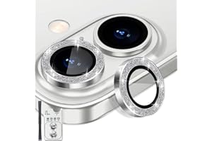 Rayorcon Camera Lens Protector for iPhone 16 & iPhone 16 Plus, Tempered Glass Lens Protector Aluminum Alloy Ring Camera Cover Fits for iPhone 16/iPhone 16 Plus (Glitter Silver)