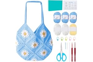 ORIGACH DIY Daisy Crochet Bag Kit for Beginners Adults, Crochet Granny Square Bag Kit with Instruction Video Tutorials, Light