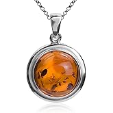 Ian and Valeri Co. Amber Sterling Silver Round Pendant Necklace Chain 18"