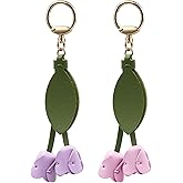 Framendino, 2 Pack Tulip Flower Purse Keychain Leather Key Ring Decorate Wallet Charm for Women