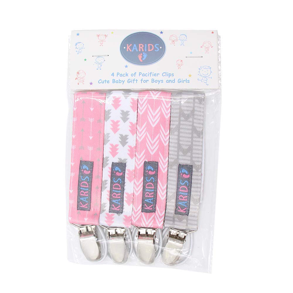 Pacifier Metal Clip (4 Pack) for Babies, Infants, and Toddlers - Unisex Modern Pacifier Holder for Binky, Soothie, Toys - Cute Durable Lightweight Baby Accessory Baby Girl Gifts -Girl Pack- : Baby