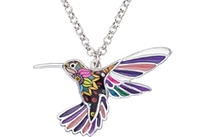 BONSNY Enamel Alloy Chain Hummingbird Bird Necklace Pendant Original Design for Women Kids Charms Gifts