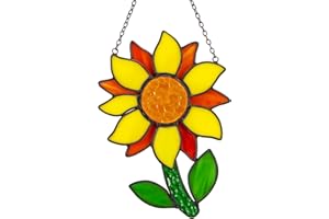 YT3 STUDIO Stained Glass Window Hangings, Sunflower Suncatcher for Home Decor, Handmade Stained Glass Panels Sun Catchers Wall Hanging Decor for Home Garden Wall Decoration