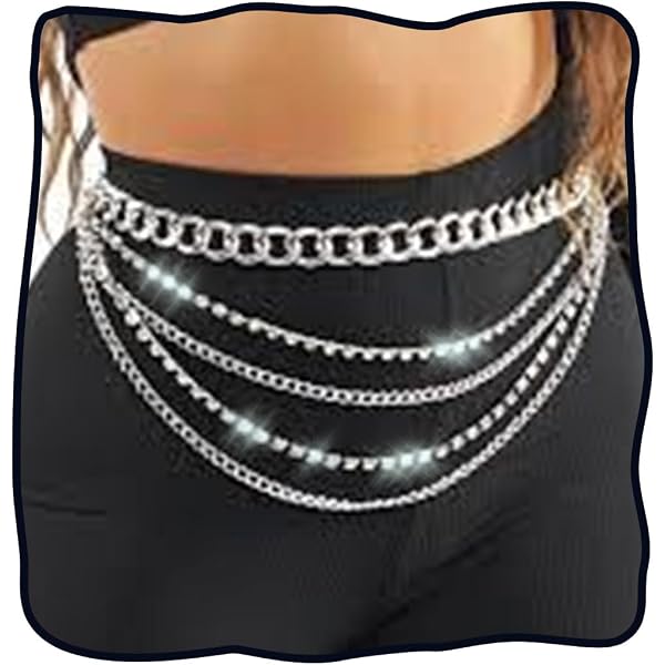 Amazon.com: Silver Chain Belt for Women Multilayer Link  display picture 1