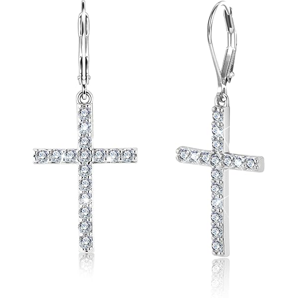 Amazon.com: Dainty Silver Cross Earring Vintage Cubic